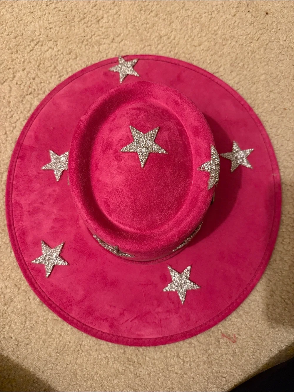 Hot Pink Star Embellished Wide Brim Hat - Women Accessories